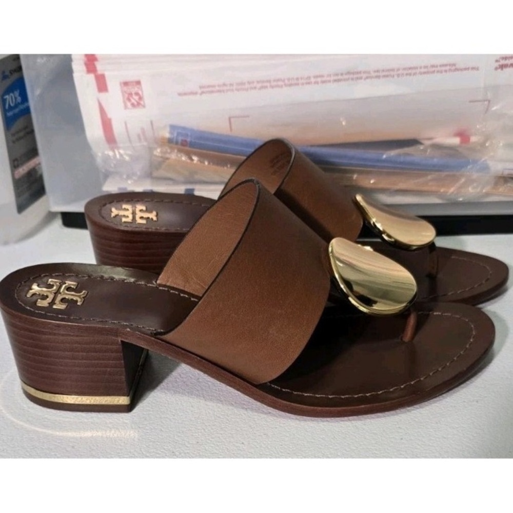 Tory Burch Brown and Gold Sandals with Elegant Design